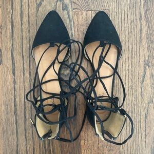 Pointed Lace Up Flats Back Zip Closure